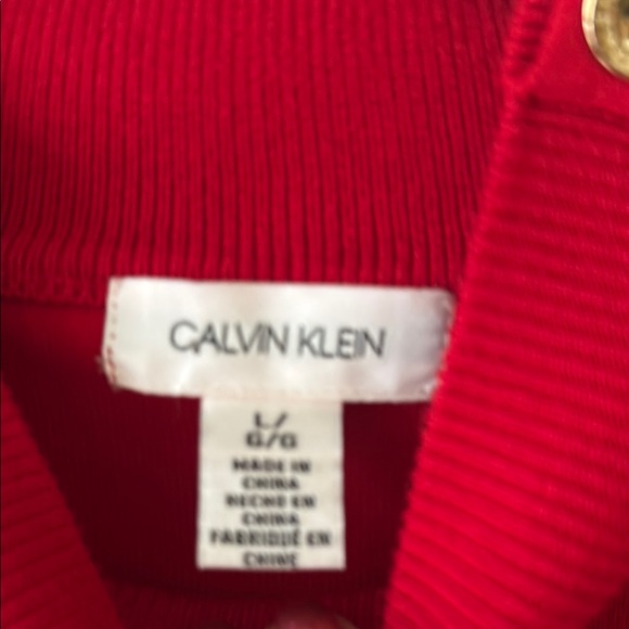 Calvin Klein Red Faux Turtleneck Sweater with Gold Buttons - Picture 2 of 8